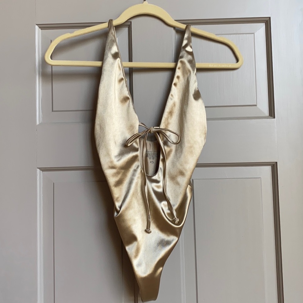Lovers & Friends gold shimmer bodysuit- xs